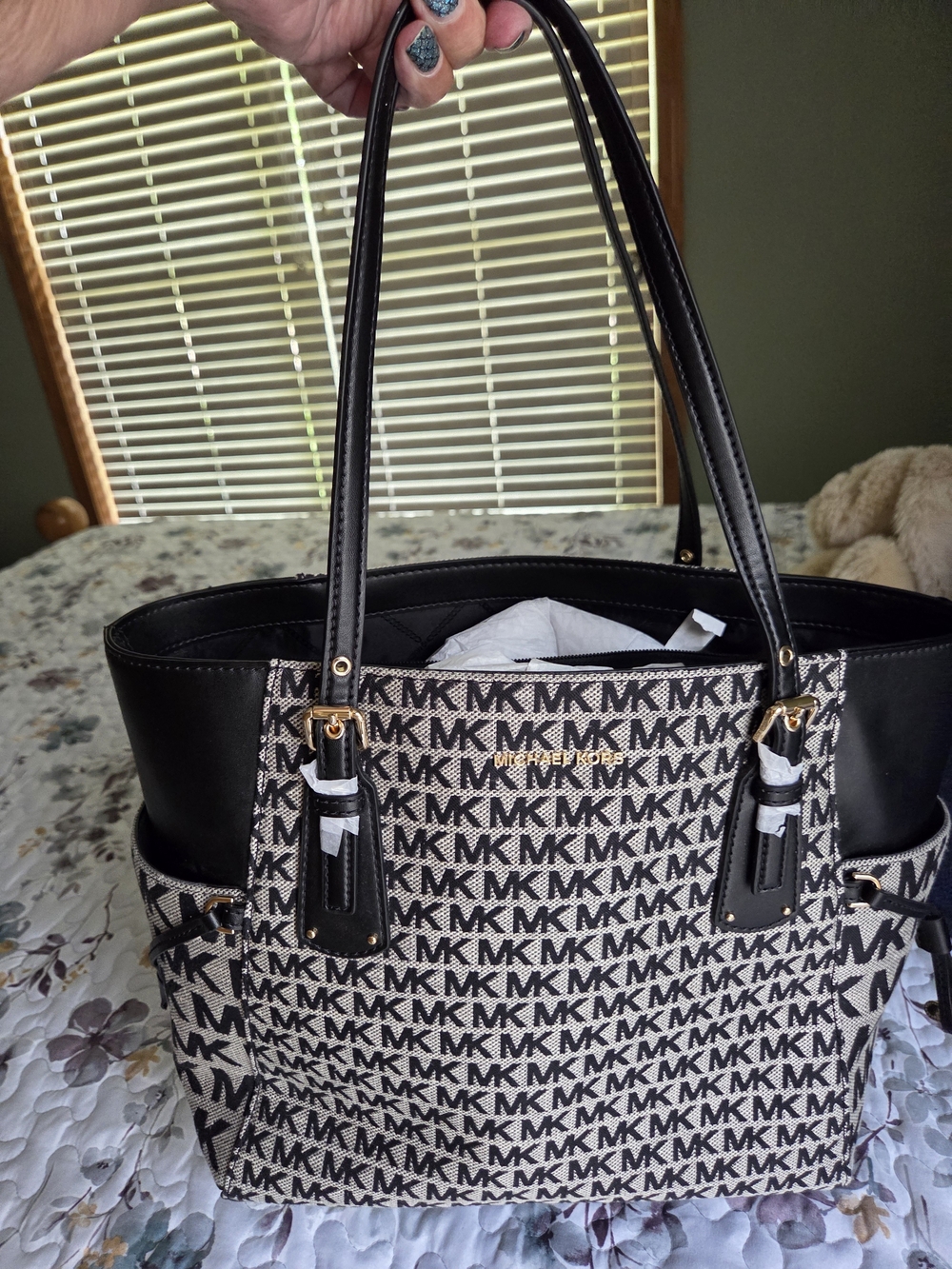 Michael Kors Black and Ivory MK Logo Tote